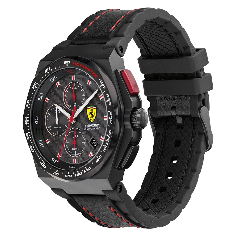 Scuderia Ferrari Aspire Black Leather & Silicone Men's Chrono Watch - 830792