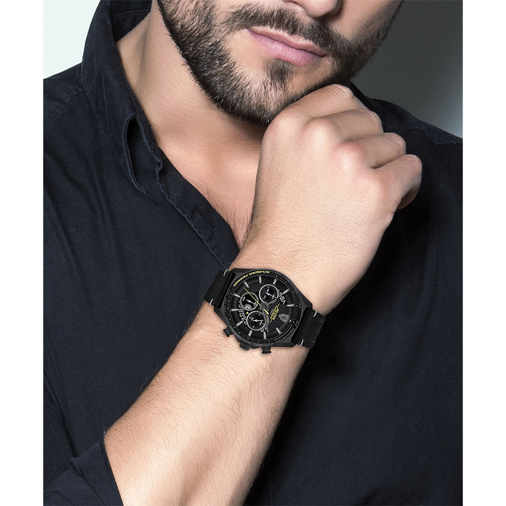 Scuderia Ferrari Pilota Evo Black Leather Black Dial Men's Chrono Watch - 830823