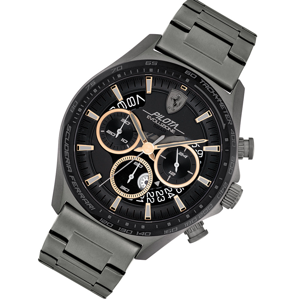 Scuderia Ferrari Pilota Evo Grey Steel Black Dial Men's Chrono Watch - 830824