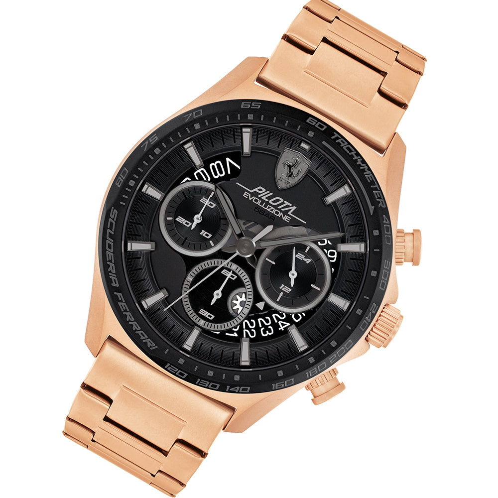 Scuderia Ferrari Pilota Evo Rose Gold Black Dial Steel Men's Chrono Watch - 830825