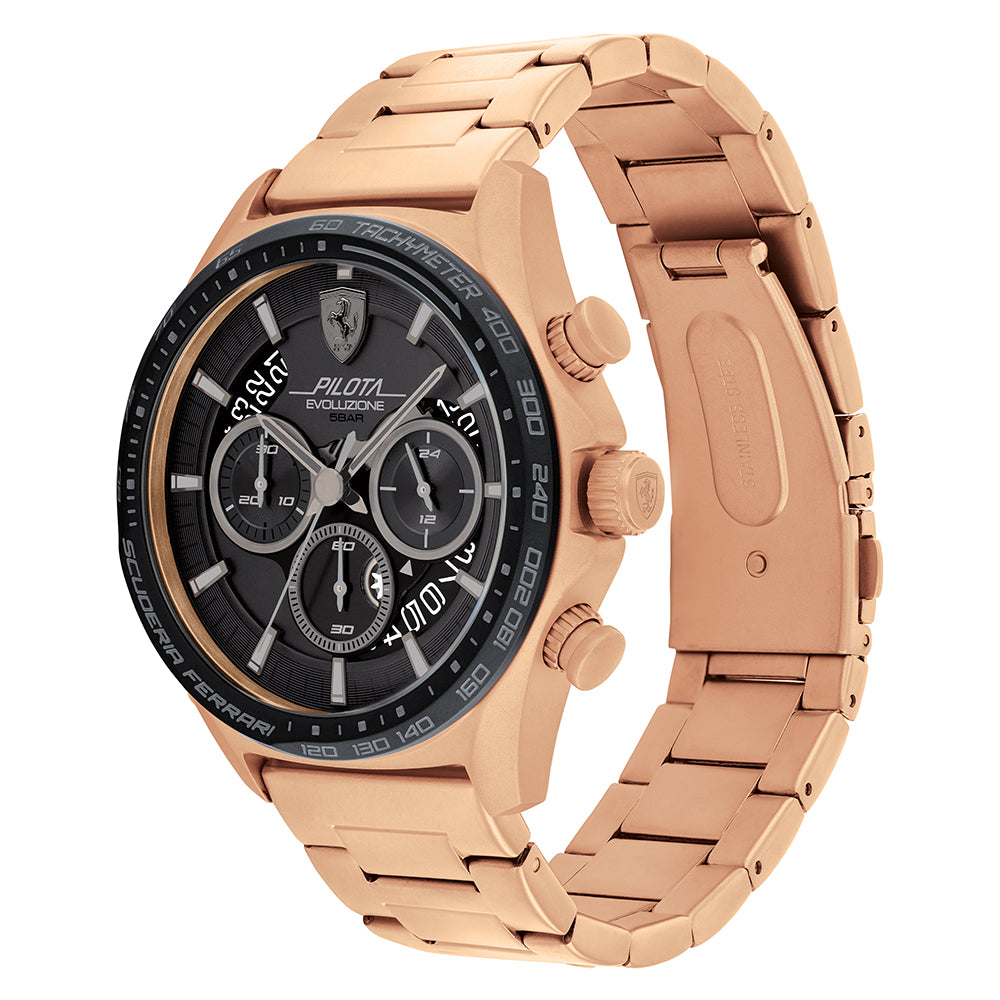 Scuderia Ferrari Pilota Evo Rose Gold Black Dial Steel Men's Chrono Watch - 830825