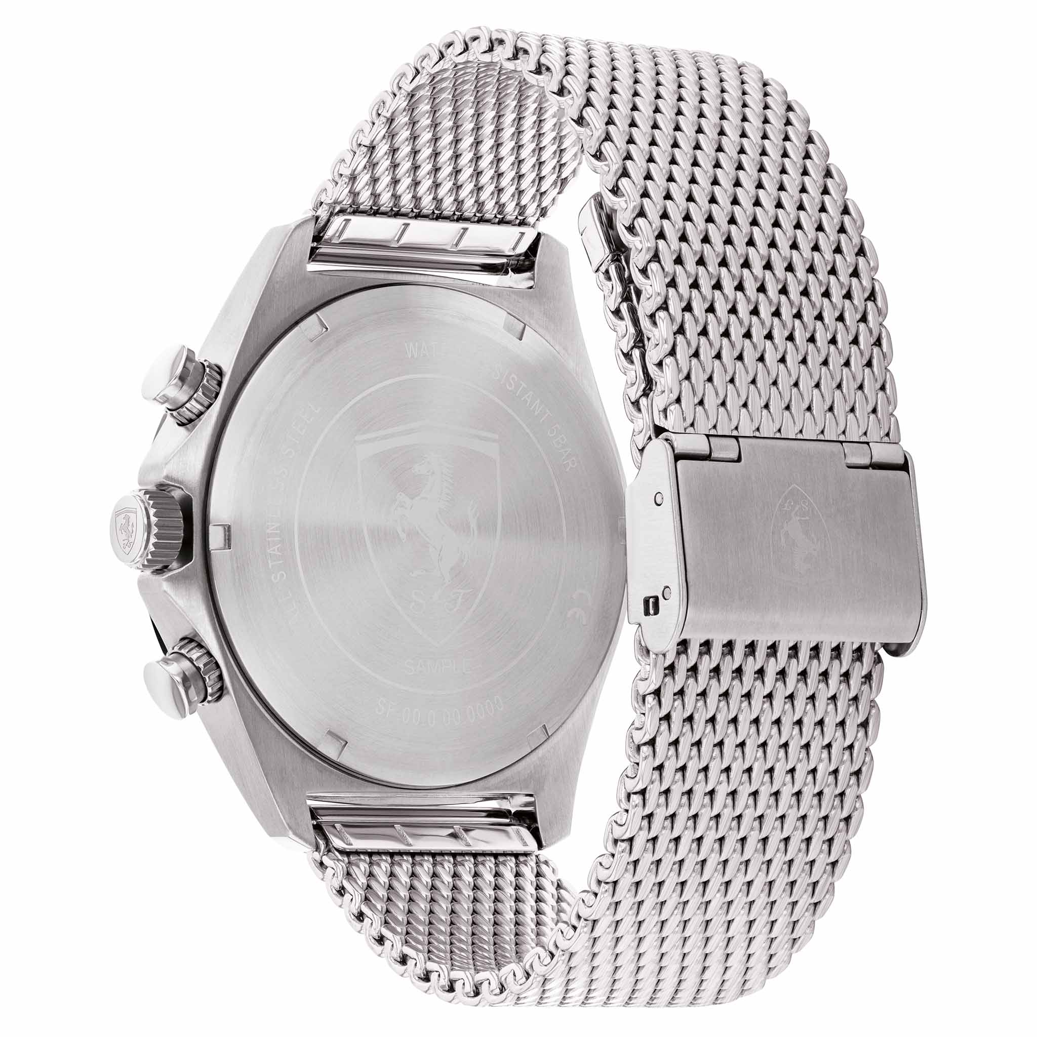 Scuderia Ferrari Pilota Evo Silver Steel Mesh Black Dial Chronograph Men's Watch - 830826