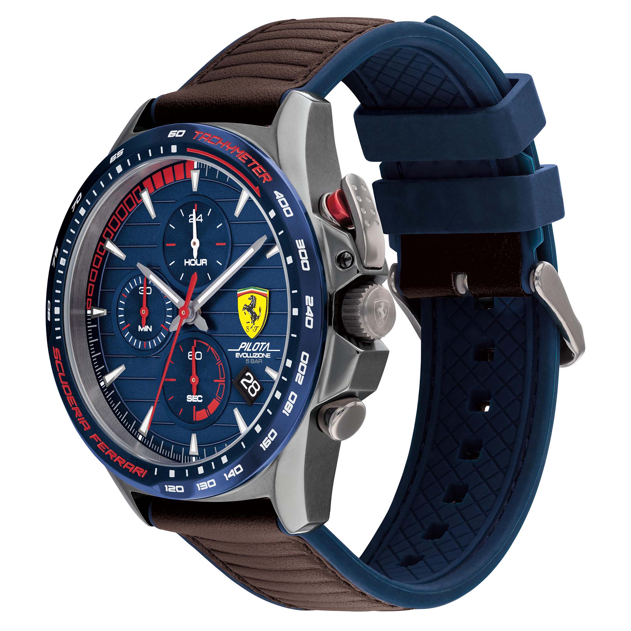 Scuderia Ferrari Pilota Evo Brown Leather Band Blue Dial Chronograph Men's Watch - 830848