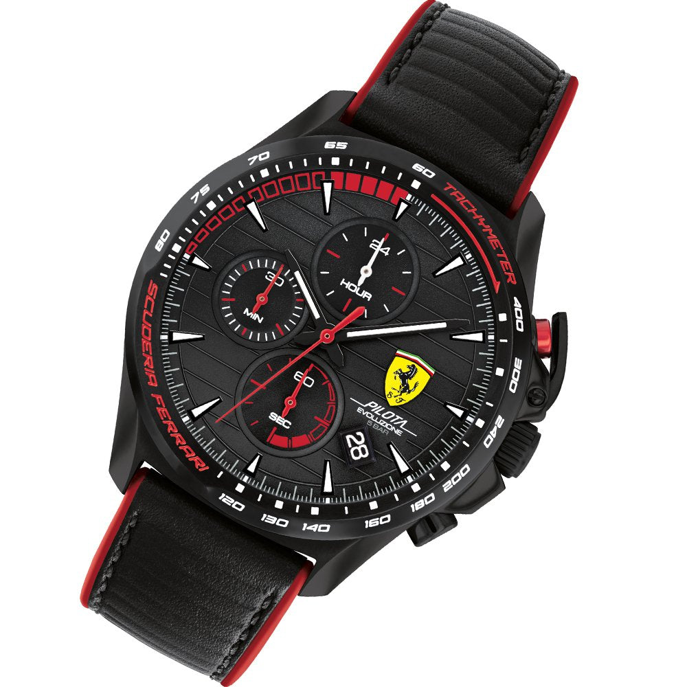 Scuderia Ferrari Pilota Evo Black Leather Men's Chronograph Watch - 830849