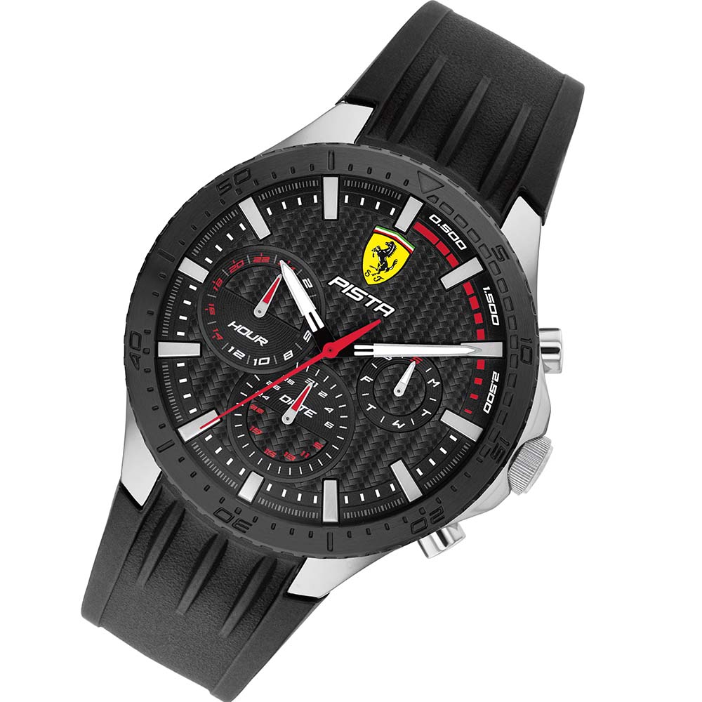 Scuderia Ferrari Pista Dual Track Black Silicone Men's Multi-function Watch - 830853