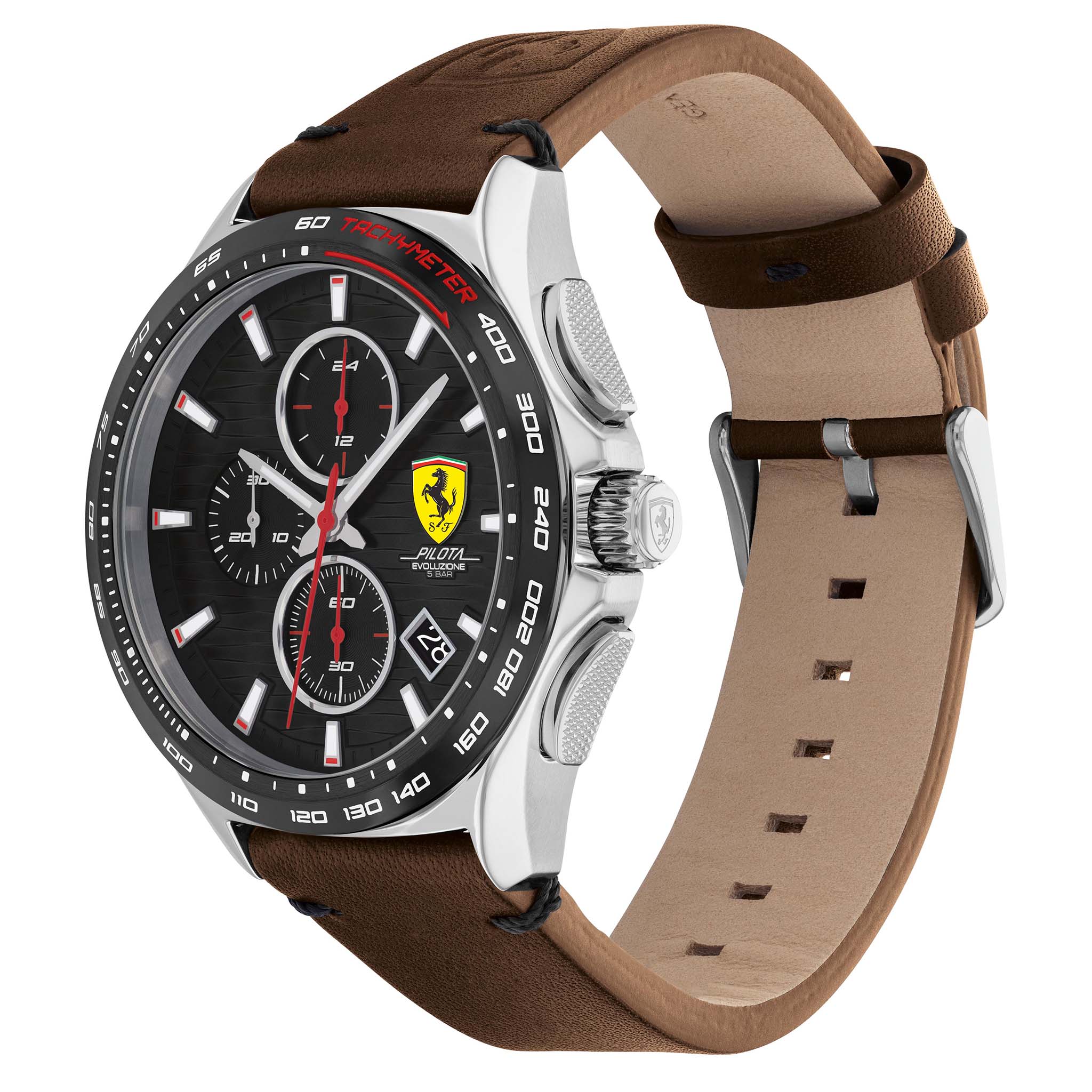 Scuderia Ferrari Pilota Evo Brown Leather Black Dial Chronograph Men's Watch - 830879