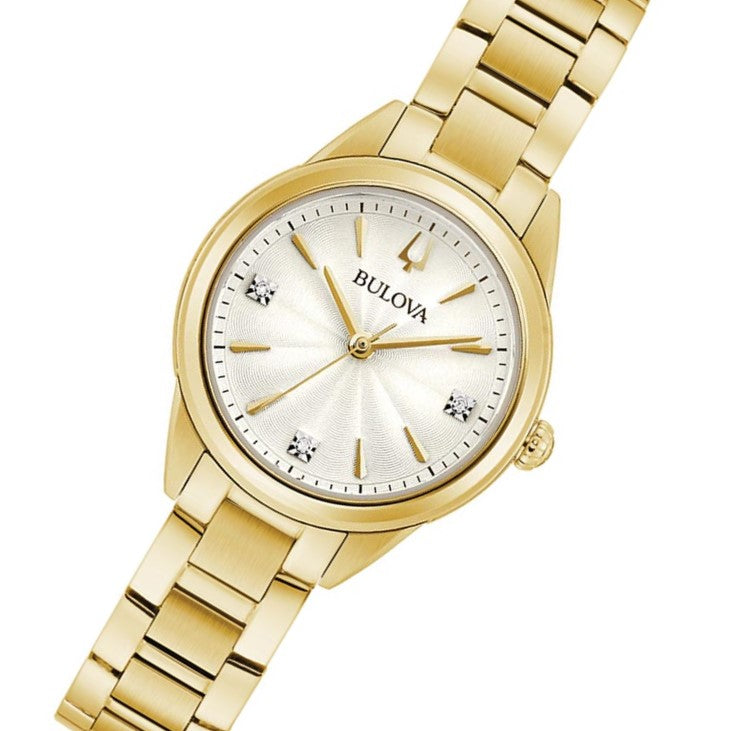 Bulova Classic Diamond Gold Steel Women's Watch - 97P150