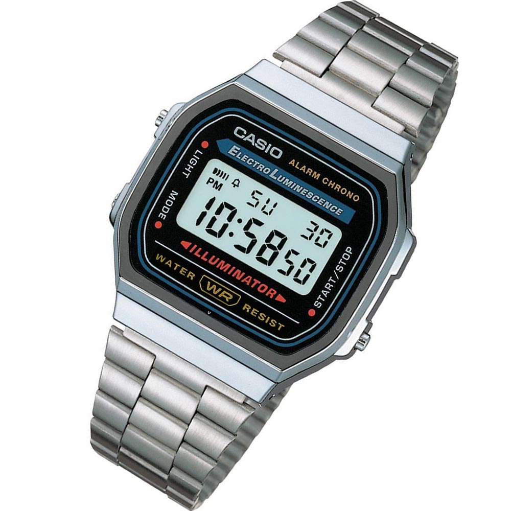 Casio Retro Alarm Stainless Steel Men's Digital Watch - A168WA-1W
