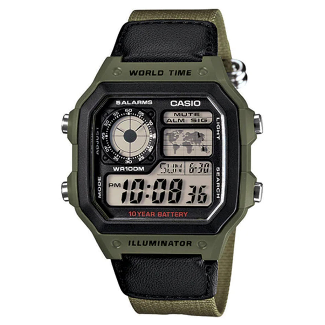 Casio Classic Army Green Fabric Digital Men's Watch - AE1200WHB-3B