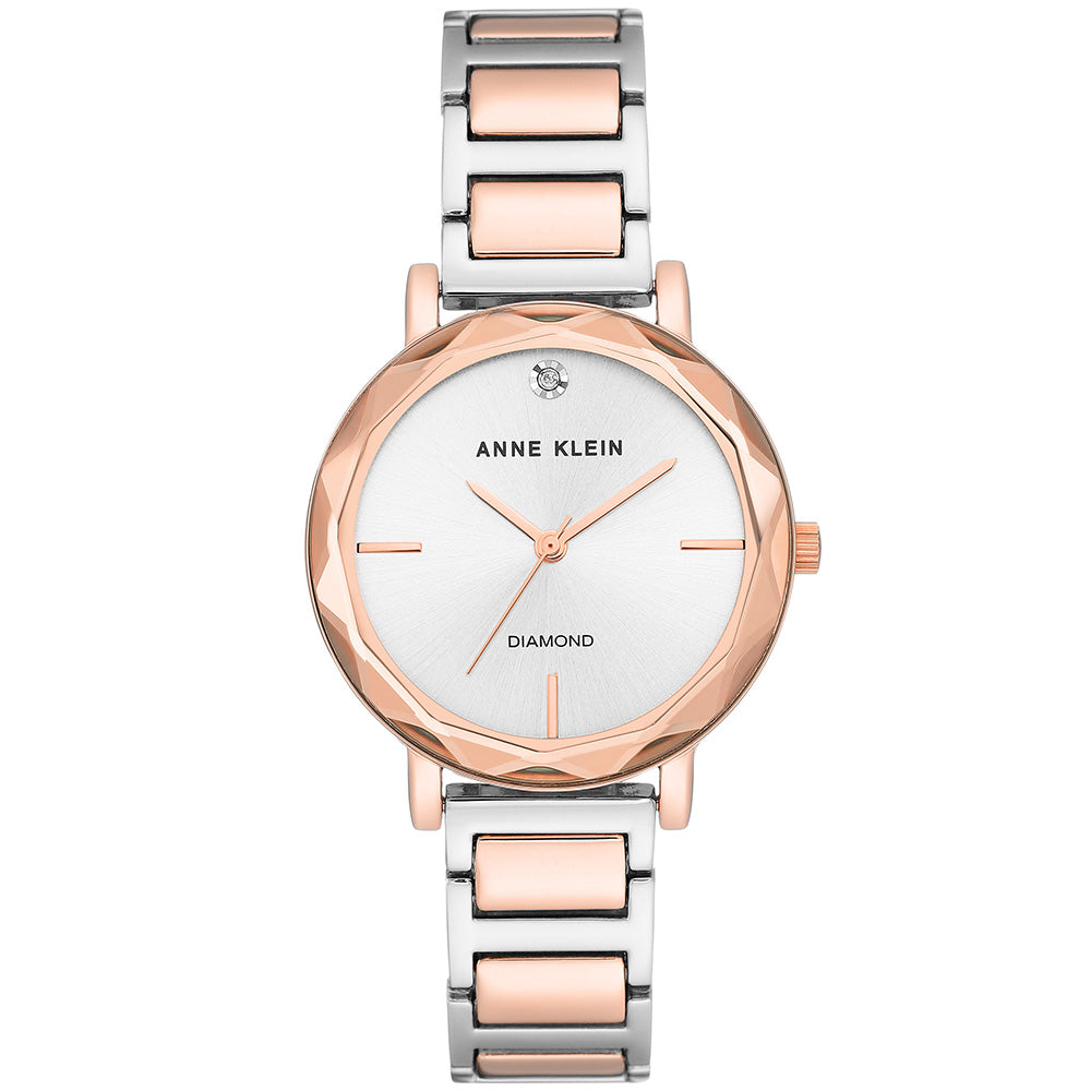 Anne Klein Diamond Two-Tone Steel Silver Dial Women's Watch AK3279SV