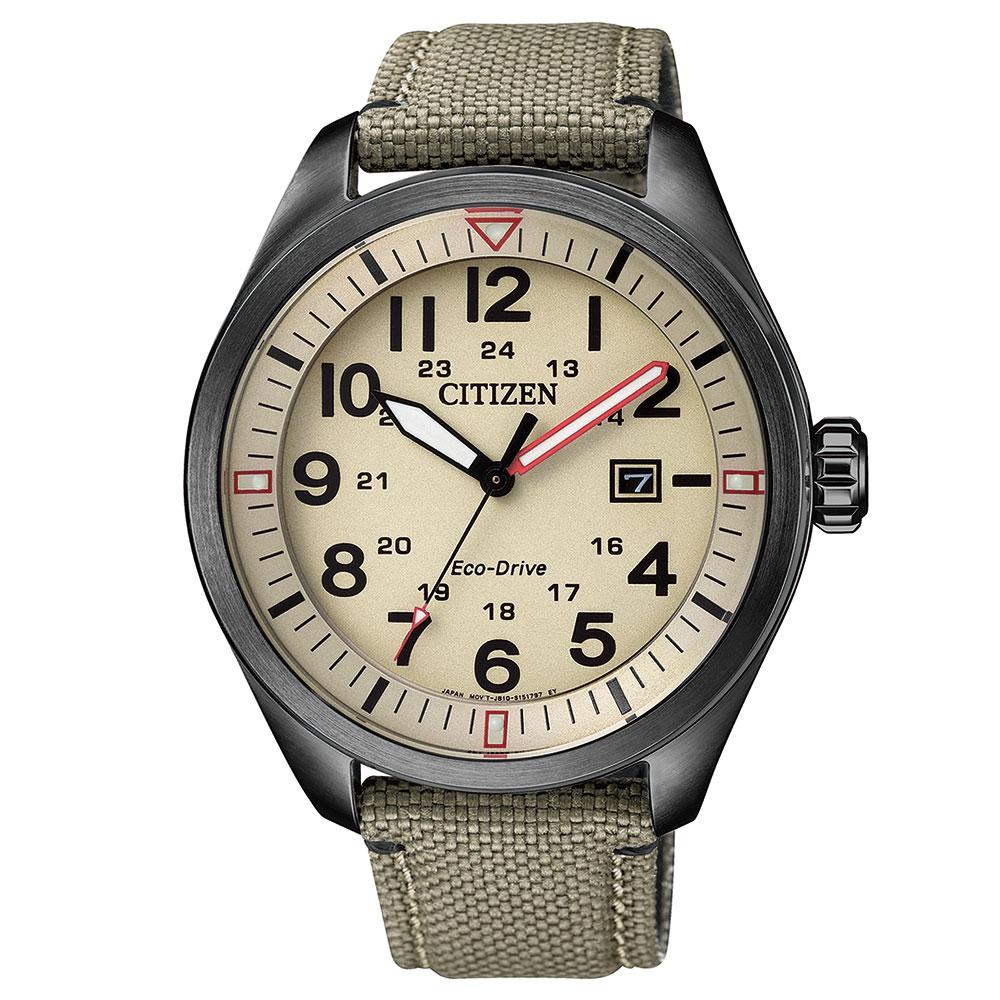 Citizen Gents Beige Eco Drive Fabric Band Men s Watch AW5005 12X The Watch Factory Australia