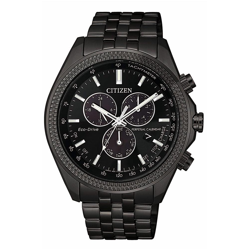 Citizen Eco-Drive Stainless Steel Black Dial Men's Chronograph Watch - BL5567-57E