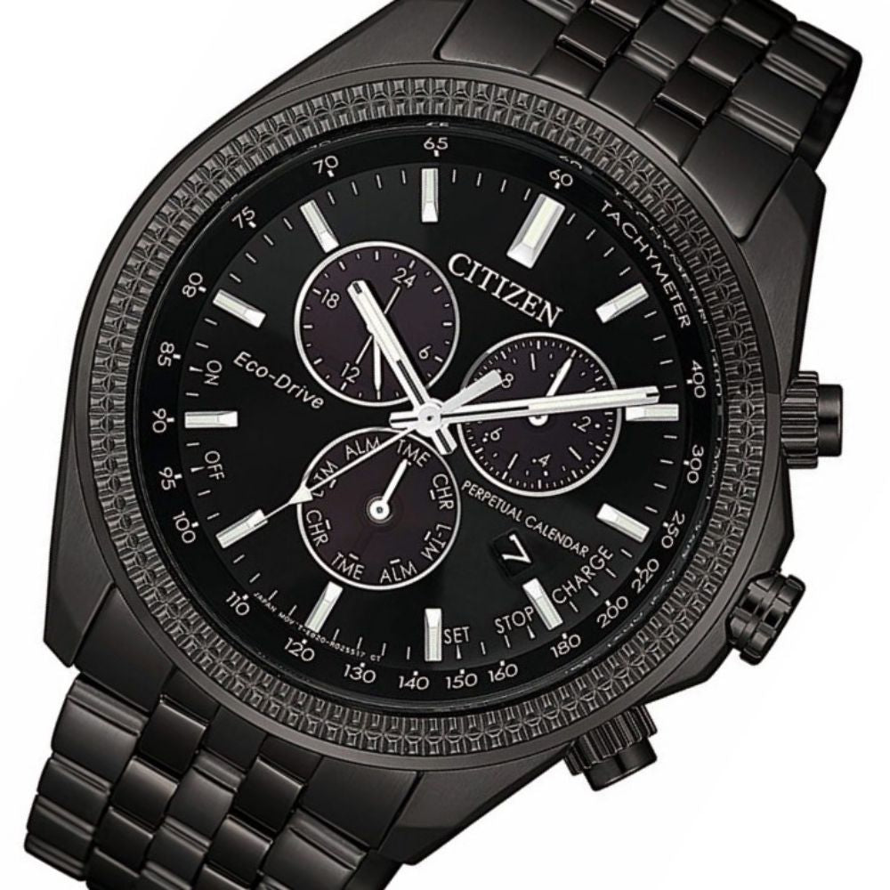 Citizen Eco-Drive Stainless Steel Black Dial Men's Chronograph Watch - BL5567-57E