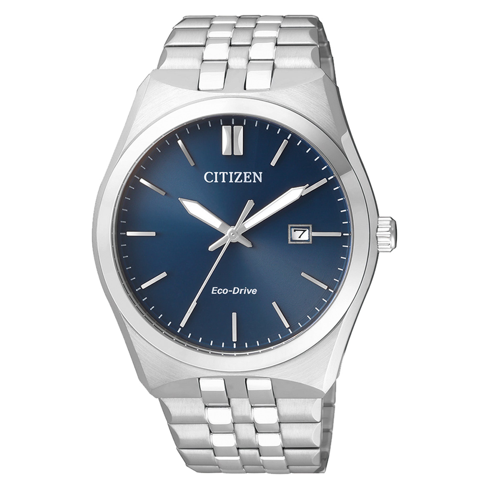 Citizen Eco-Drive Silver Steel Blue Dial Solar Men's Watch - BM7330-67L
