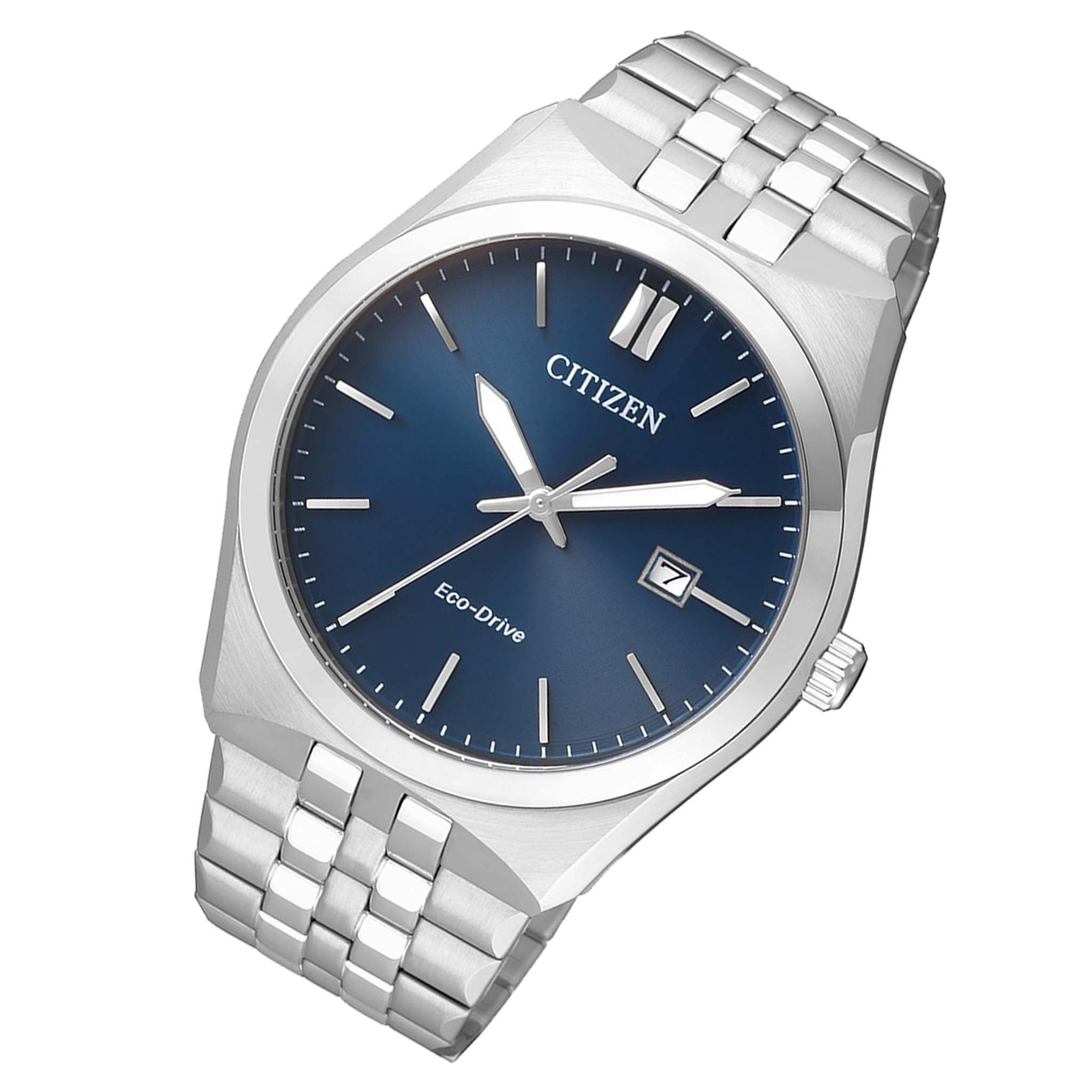 Citizen Eco-Drive Silver Steel Blue Dial Solar Men's Watch - BM7330-67L