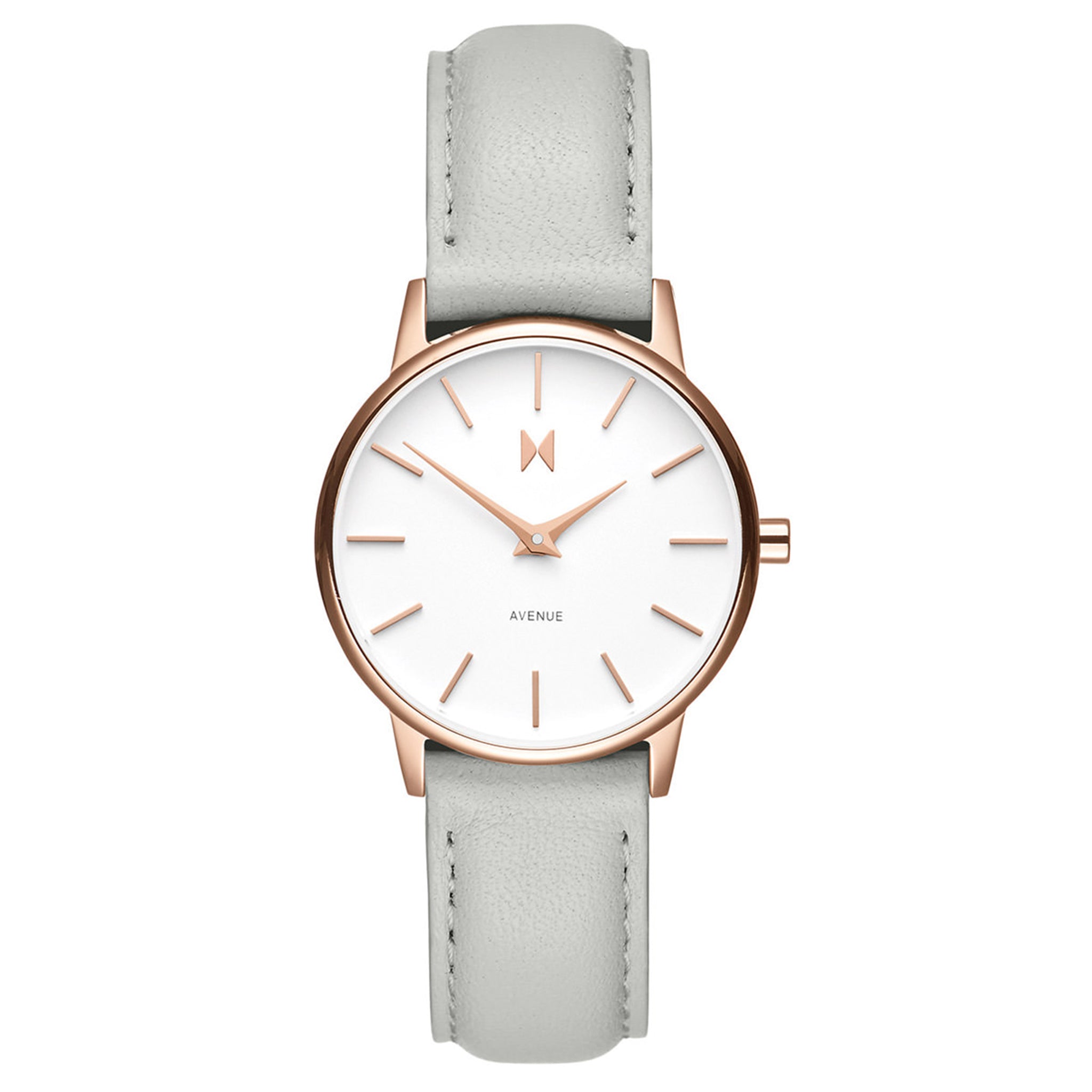 MVMT Grey Leather Band White Dial Women's Slim Watch - D-MA01-RGGR