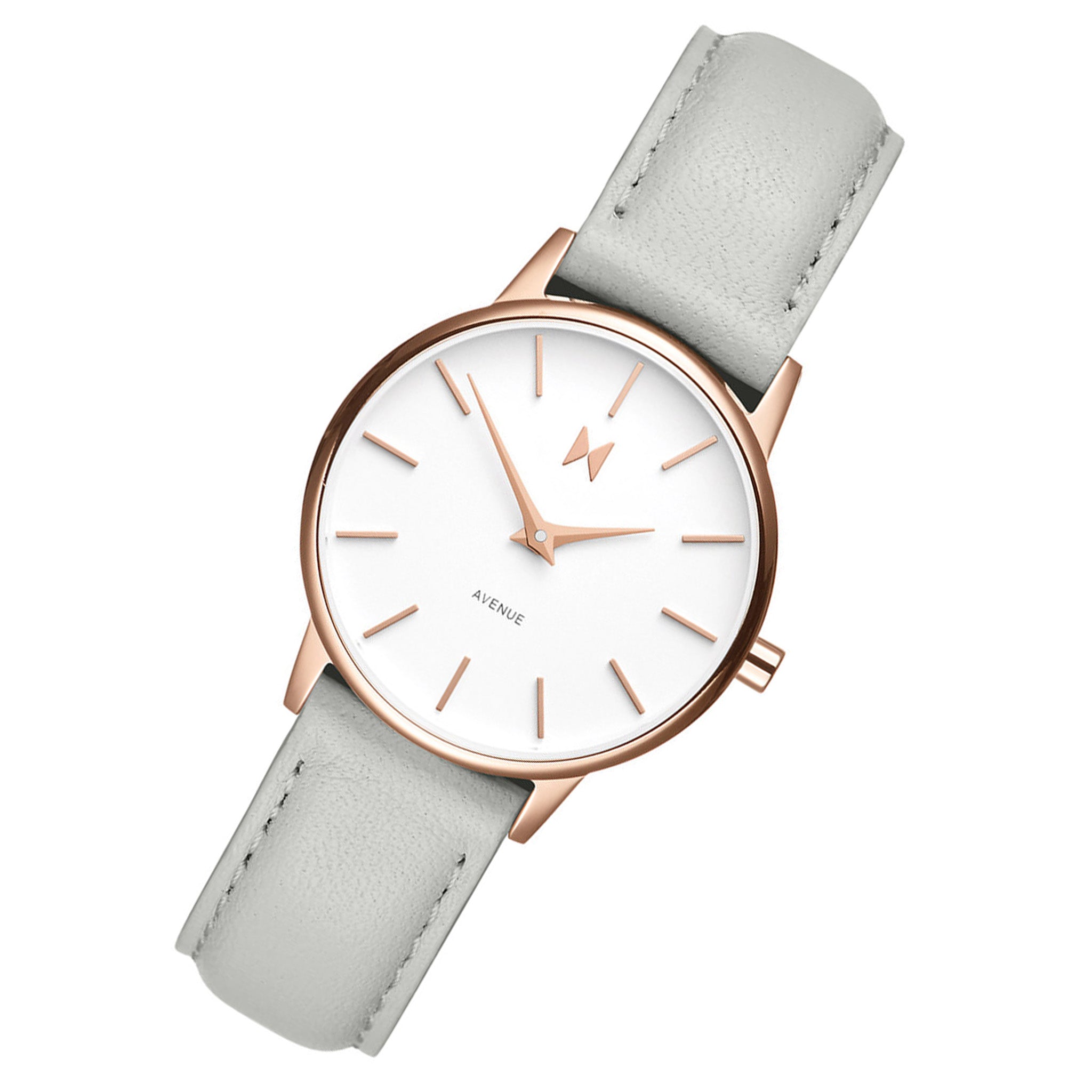 MVMT Grey Leather Band White Dial Women's Slim Watch - DMA01RGGR