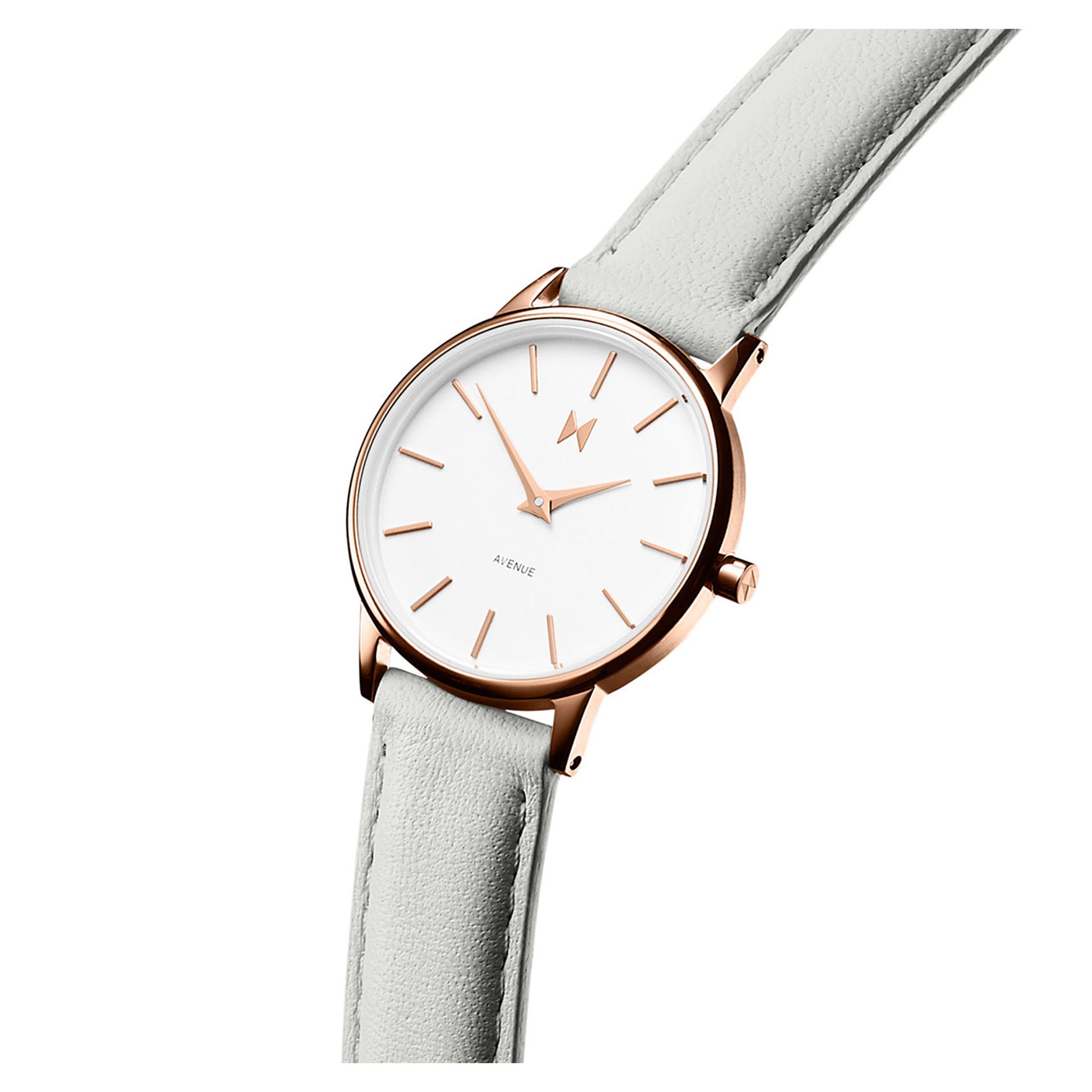 MVMT Grey Leather Band White Dial Women's Slim Watch - DMA01RGGR