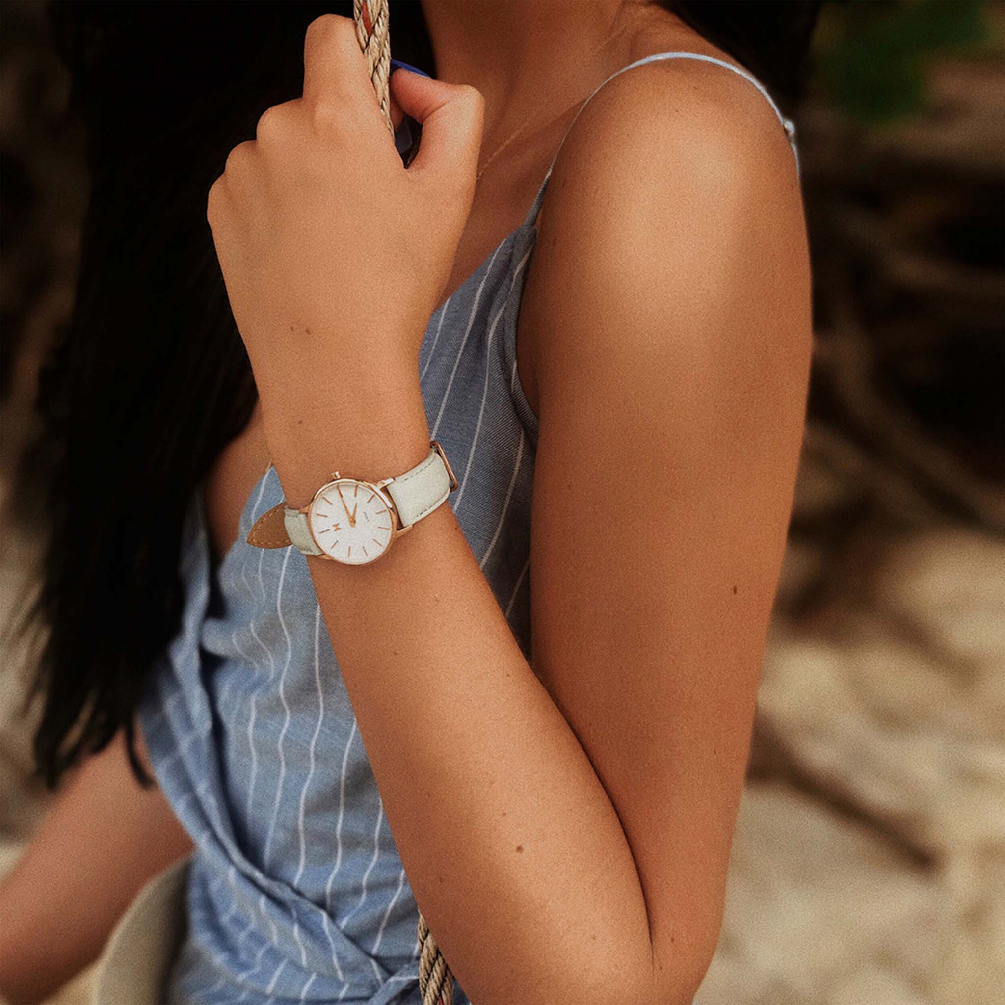 MVMT Grey Leather Band White Dial Women's Slim Watch - DMA01RGGR