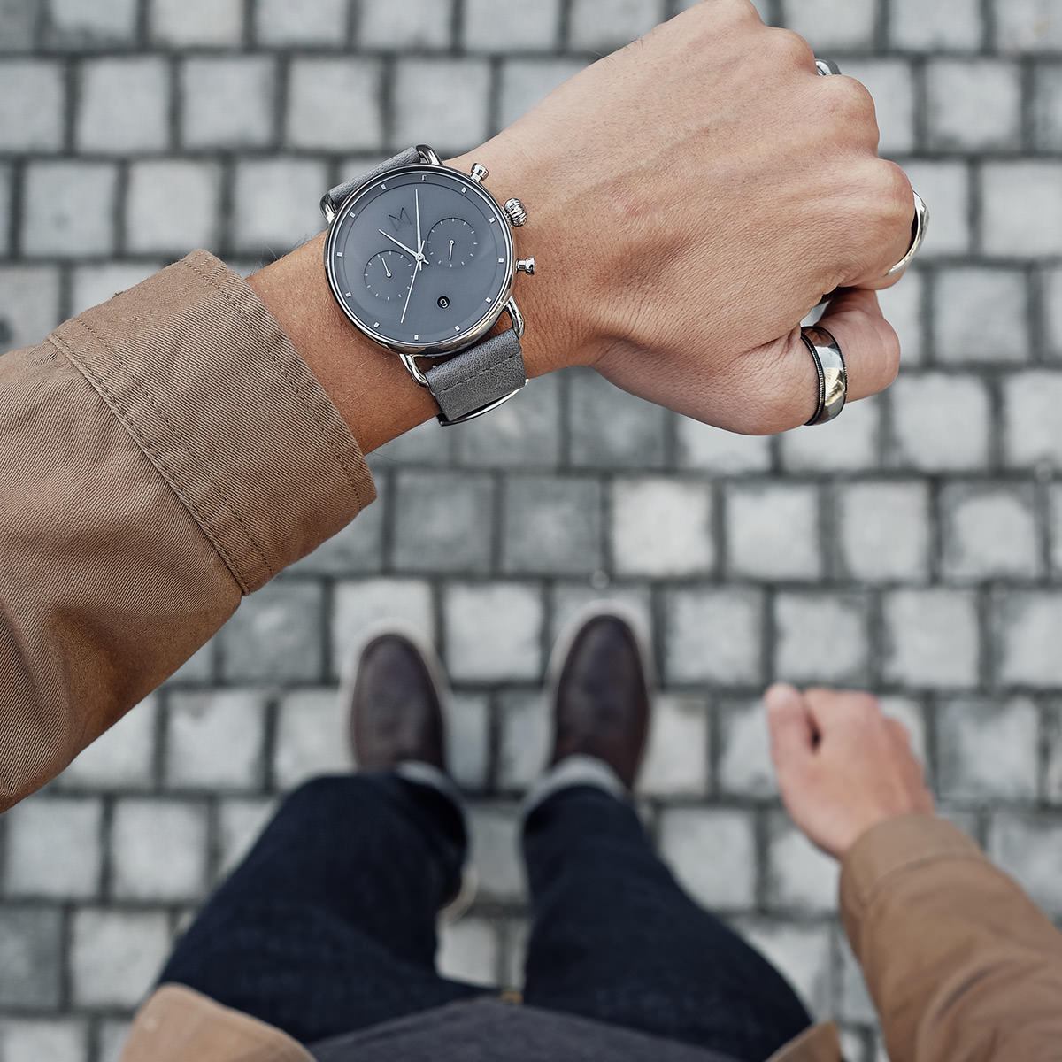 MVMT Blacktop Grey Leather Men's Chrono Watch - DBT01SGR