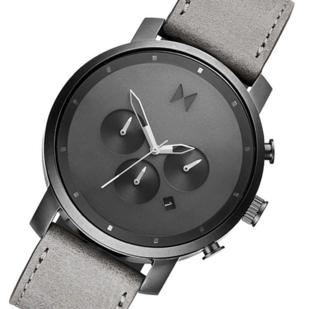 MVMT Chrono Grey Leather Men's Watch - DMC01BBLGR