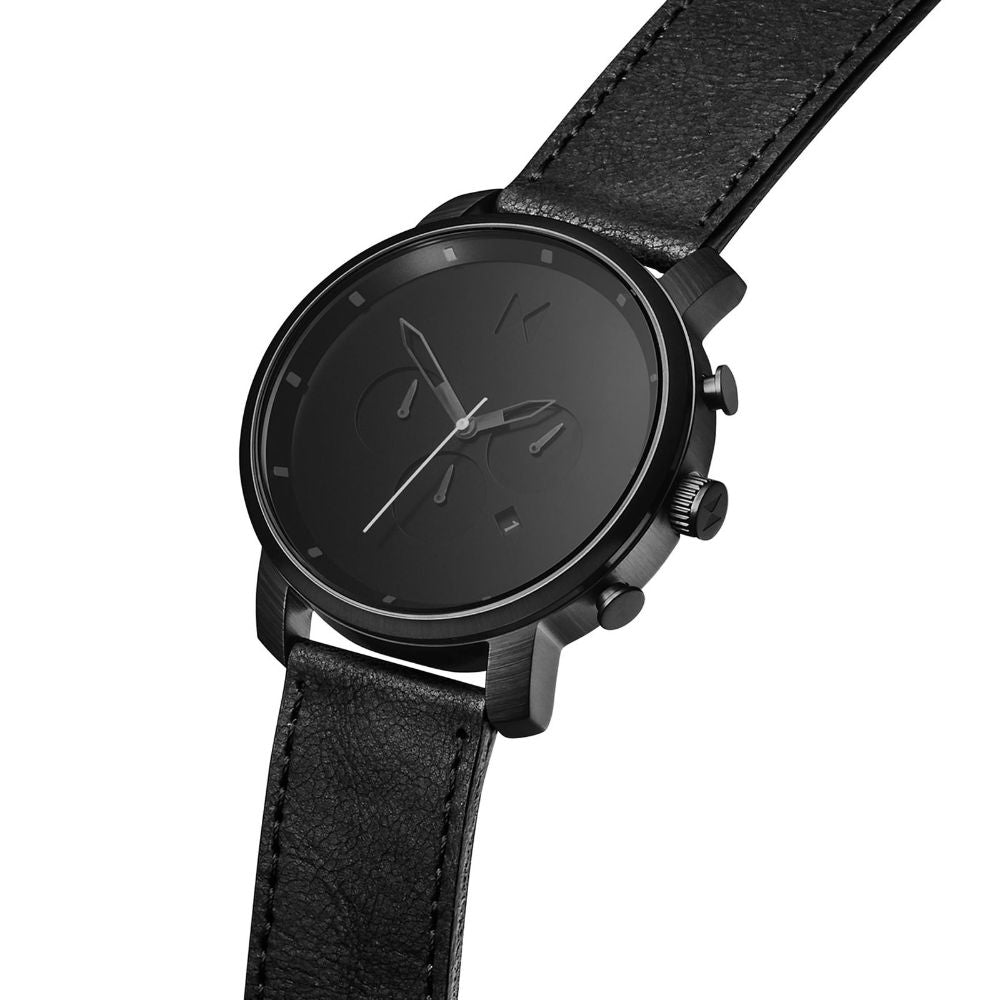 MVMT Chrono Black Leather Men's Watch - DMC01BL