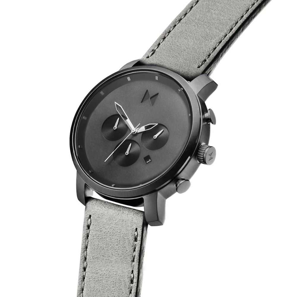 MVMT Chrono Grey Leather Men's Watch - DMC02BBLGR