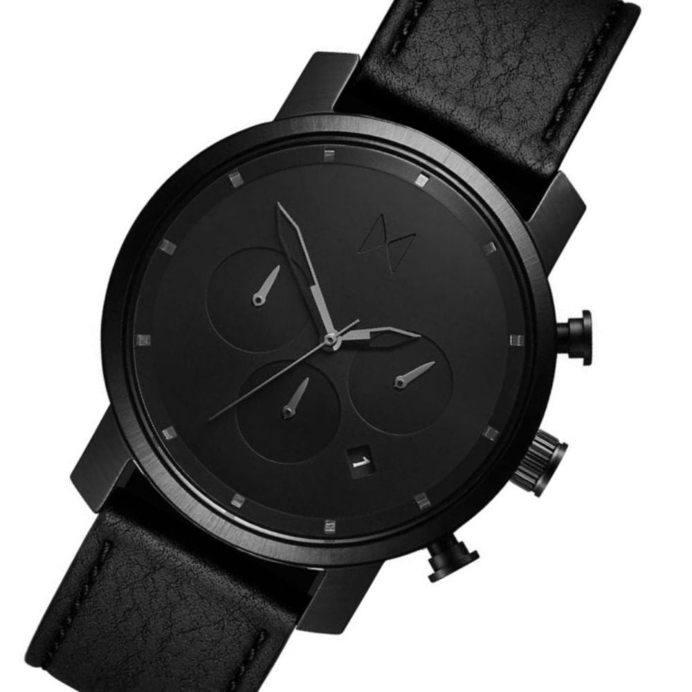 MVMT Chrono 40MM Black Leather Men's Watch - DMC02BLBL