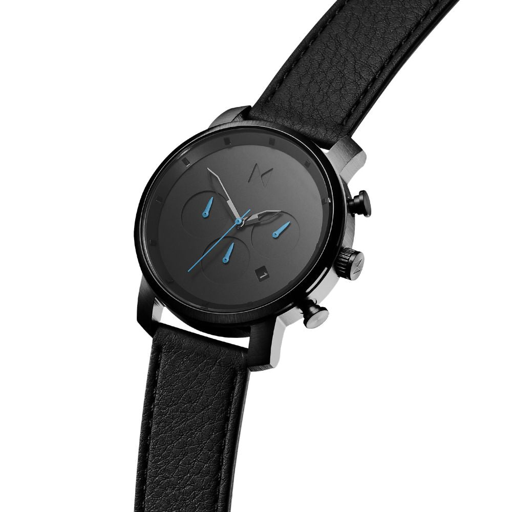 MVMT Chrono 40MM Black Leather Men's Watch - DMC02GUBL