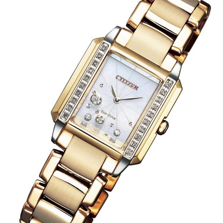 Citizen Diamond Gold Steel Eco-Drive Women's Watch - EG7069-81D