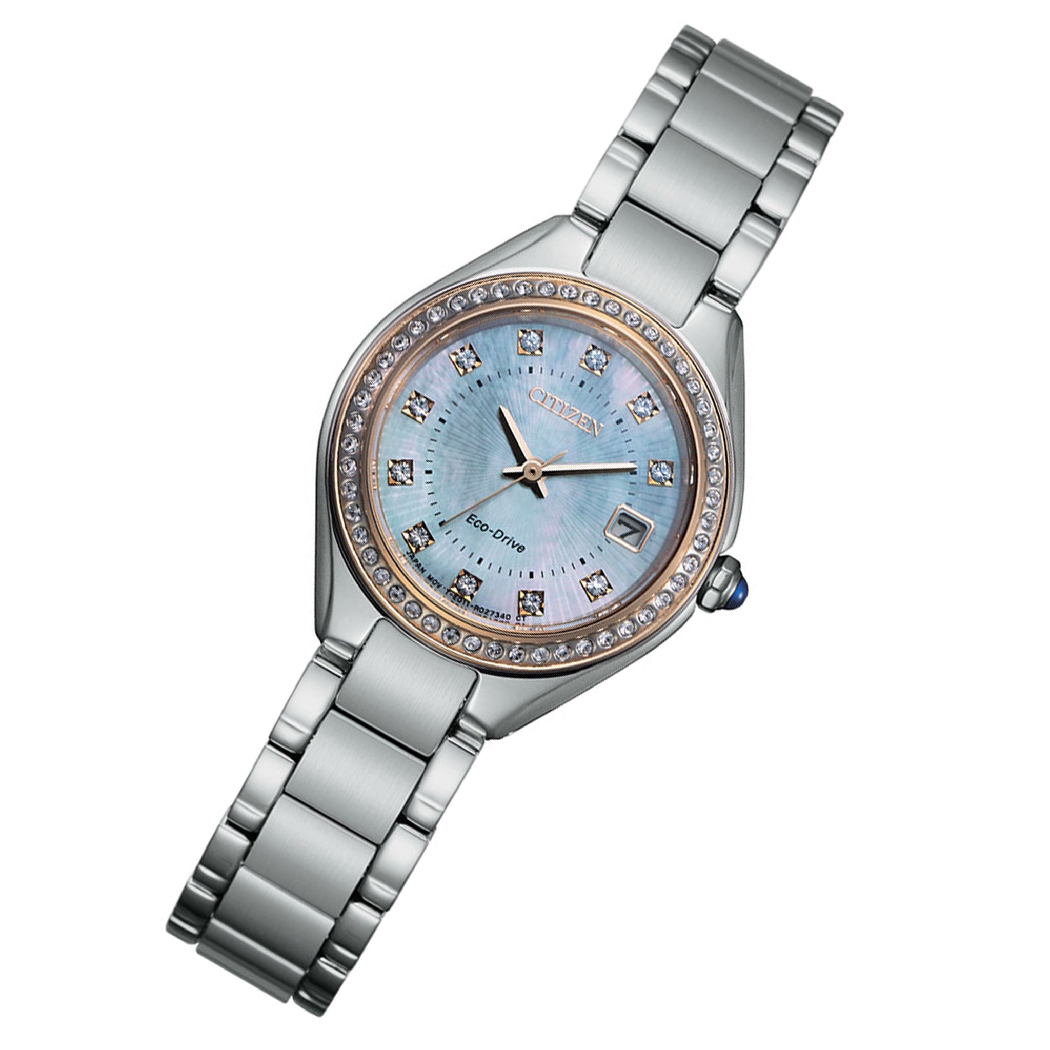 Citizen Silver Steel Eco-Drive Mother Of Pearl Dial Solar Women's Watch - EW2556-83Y
