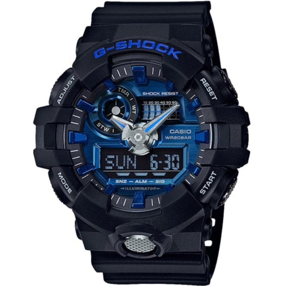 Casio G-SHOCK Black Neon Blue Digital Analog Men's Watch GA710-1A2
