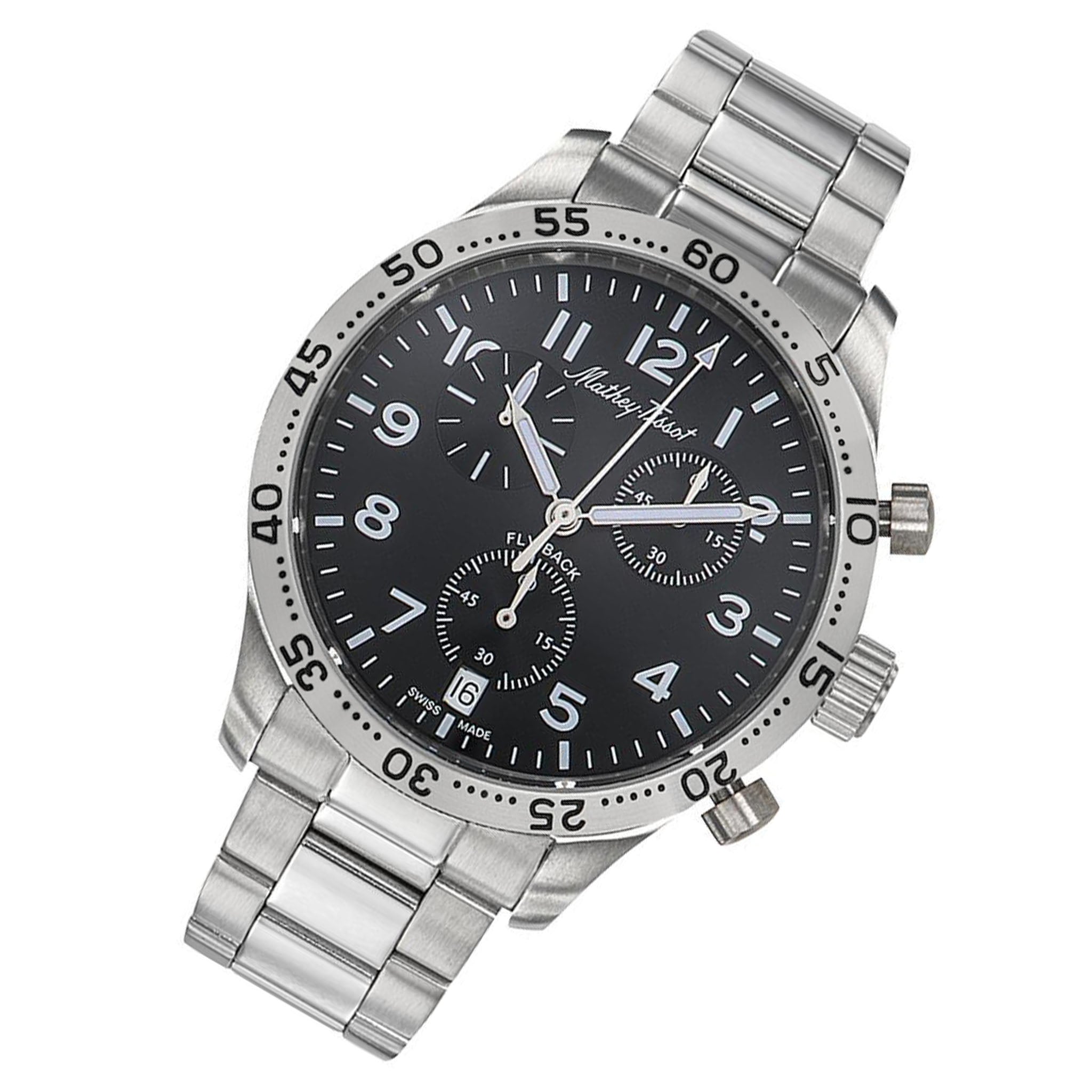Mathey-Tissot Type 21 Flyback Stainless Steel Black Dial Swiss Made Men's Watch - H1821CHANG