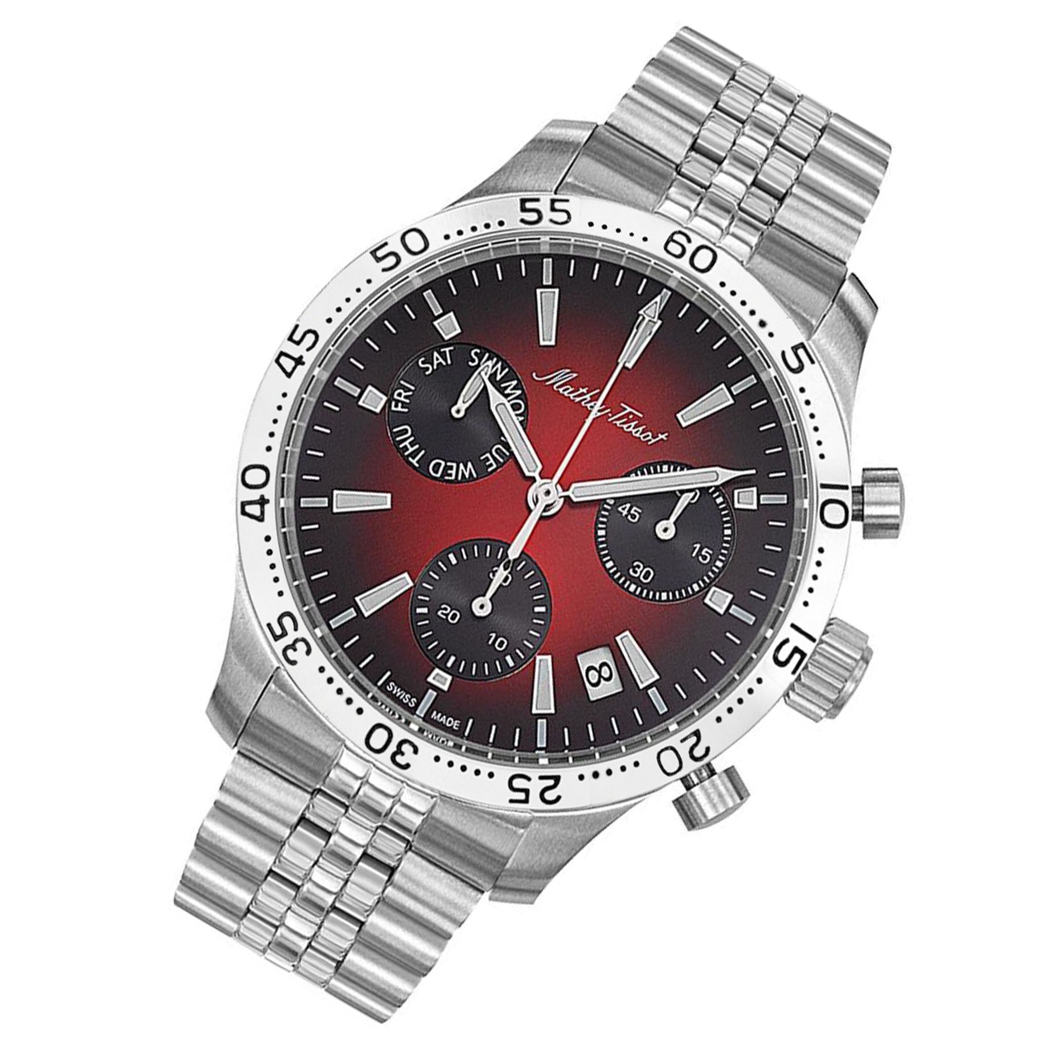 Mathey-Tissot Type 22 Stainless Steel Smoked Red Dial Men's Multi-function Watch - H1822CHAR