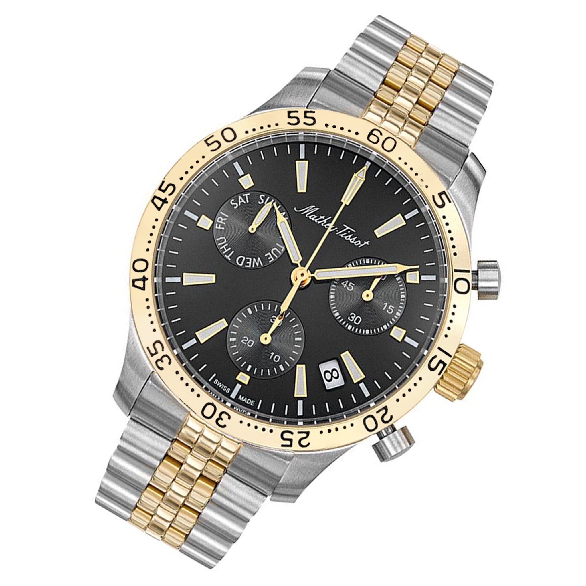 Mathey-Tissot Type 22 Two-Tone Stainless Steel Black Dial Men's Multi-function Watch - H1822CHBN