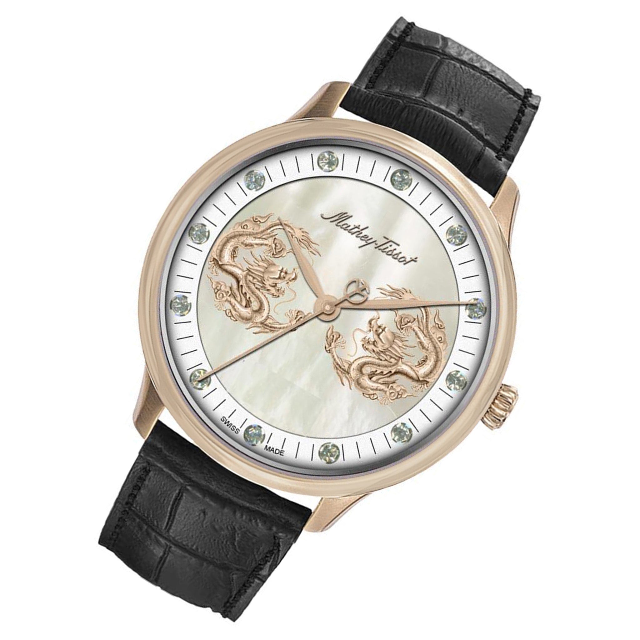 Mathey-Tissot Limited Edition Edmond Dragon Black Leather White Dial Automatic Men's Watch - H1886PI1