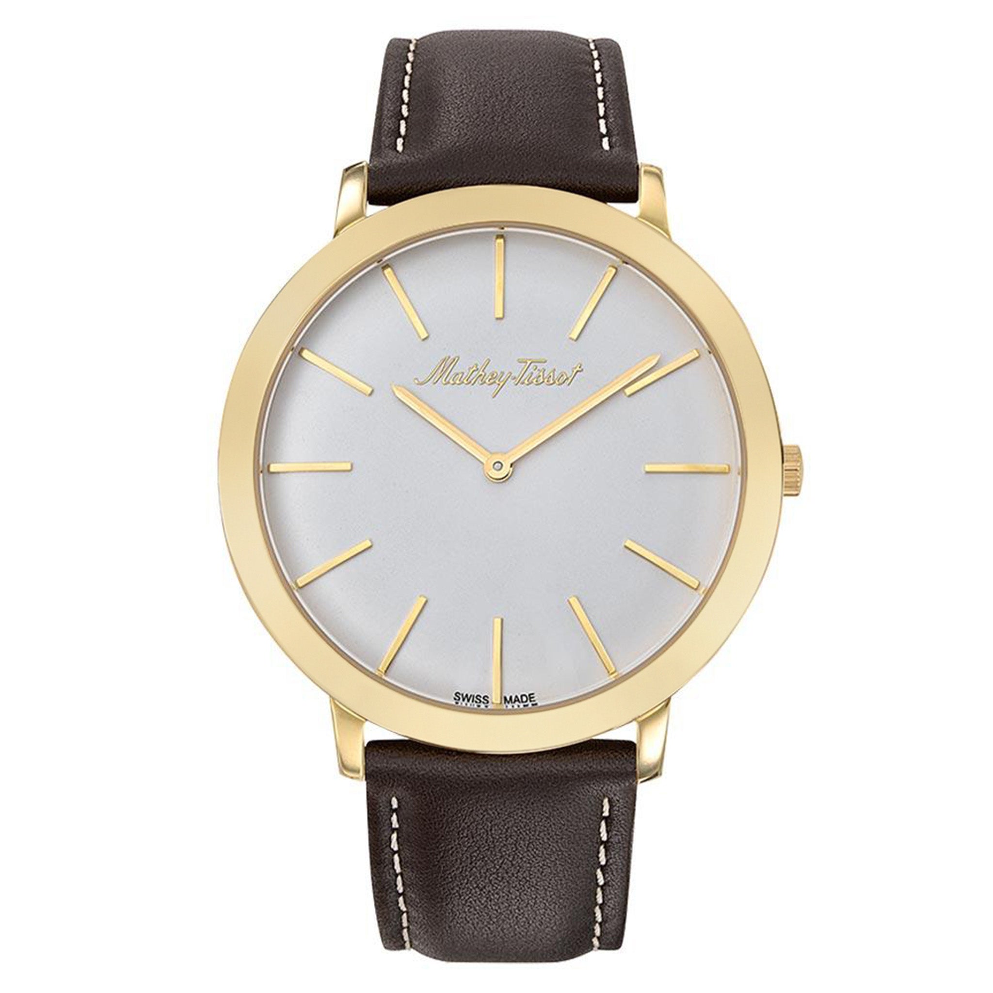 Mathey-Tissot Darius Leather Smoked White Dial Swiss Made Men's Watch - H7915PYI