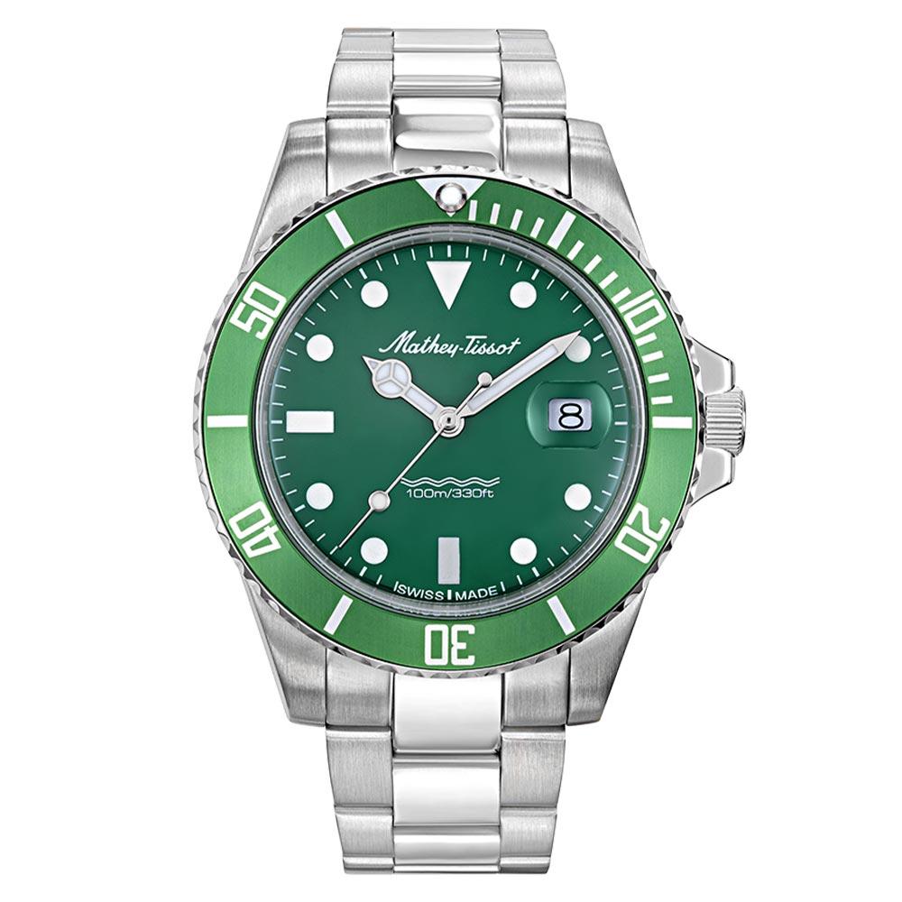 Mathey-Tissot Mathy Vintage Quartz 42 mm Stainless Steel Green Dial Men's Swiss Made Watch - H901AV