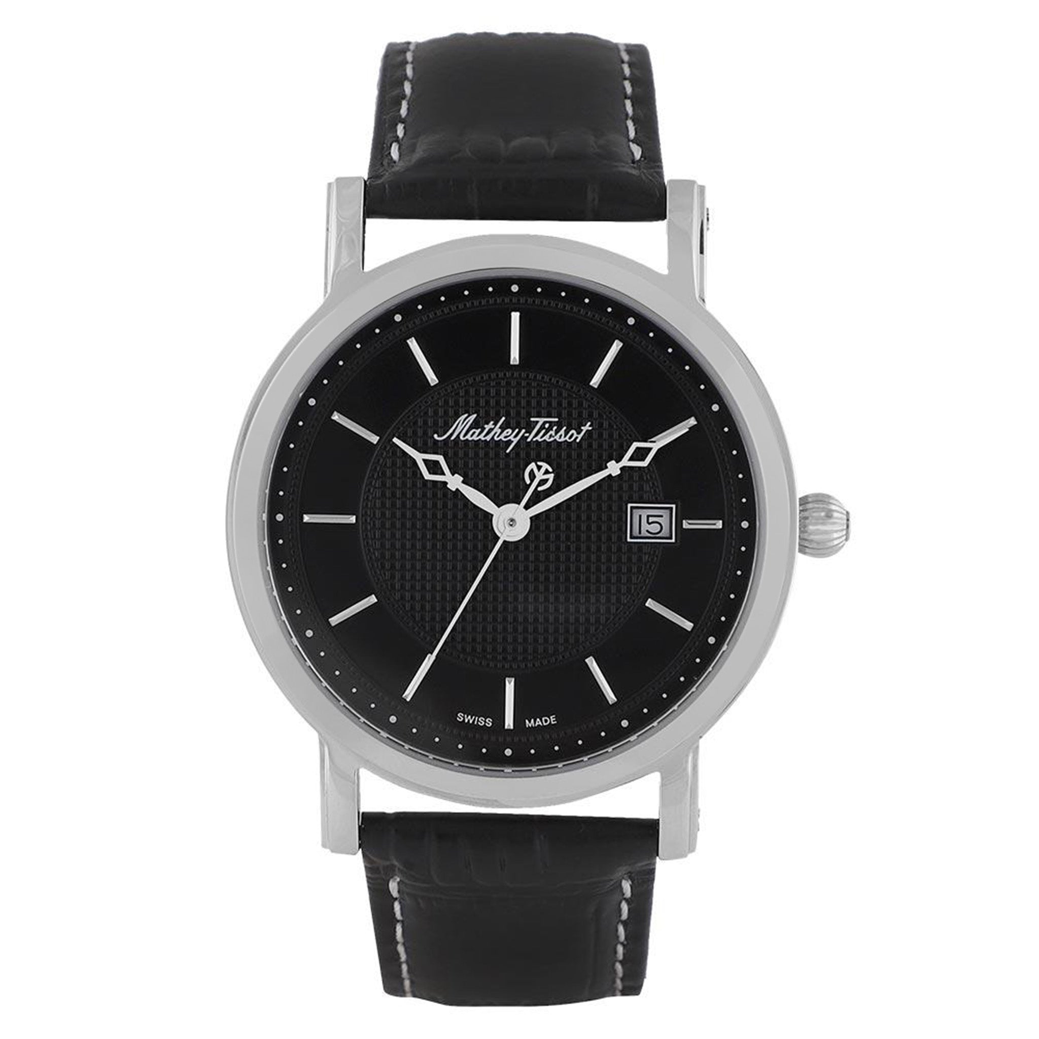 Mathey-Tissot City Leather Black Dial Swiss Made Men's Watch - HB611251AN