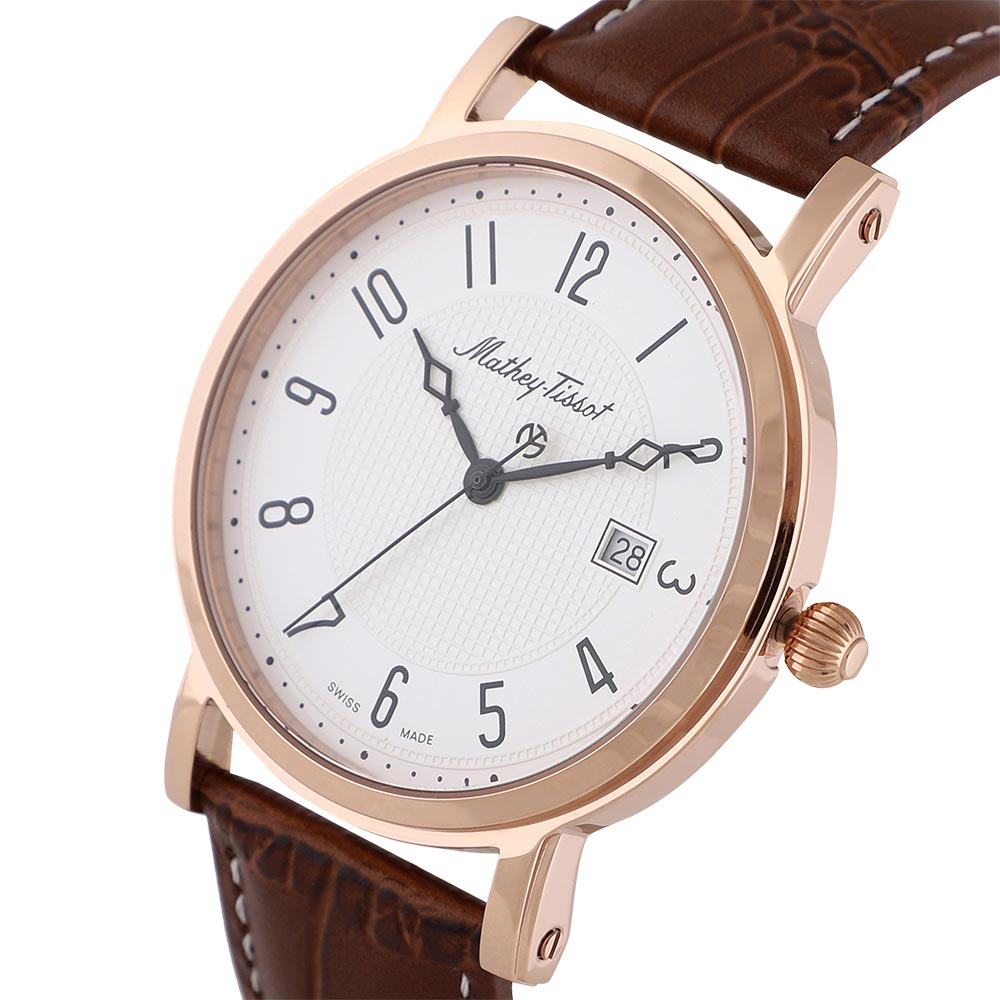 Mathey-Tissot City Leather White Dial Swiss Made Men's Watch - HB611251PG