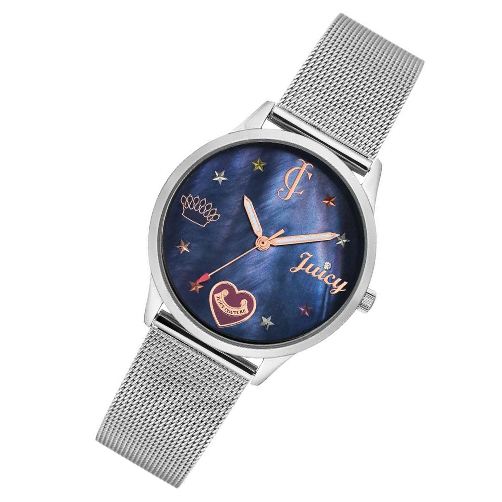 Juicy Couture Silver Mesh Navy MOP Dial Women's Watch - JC1025BMSV