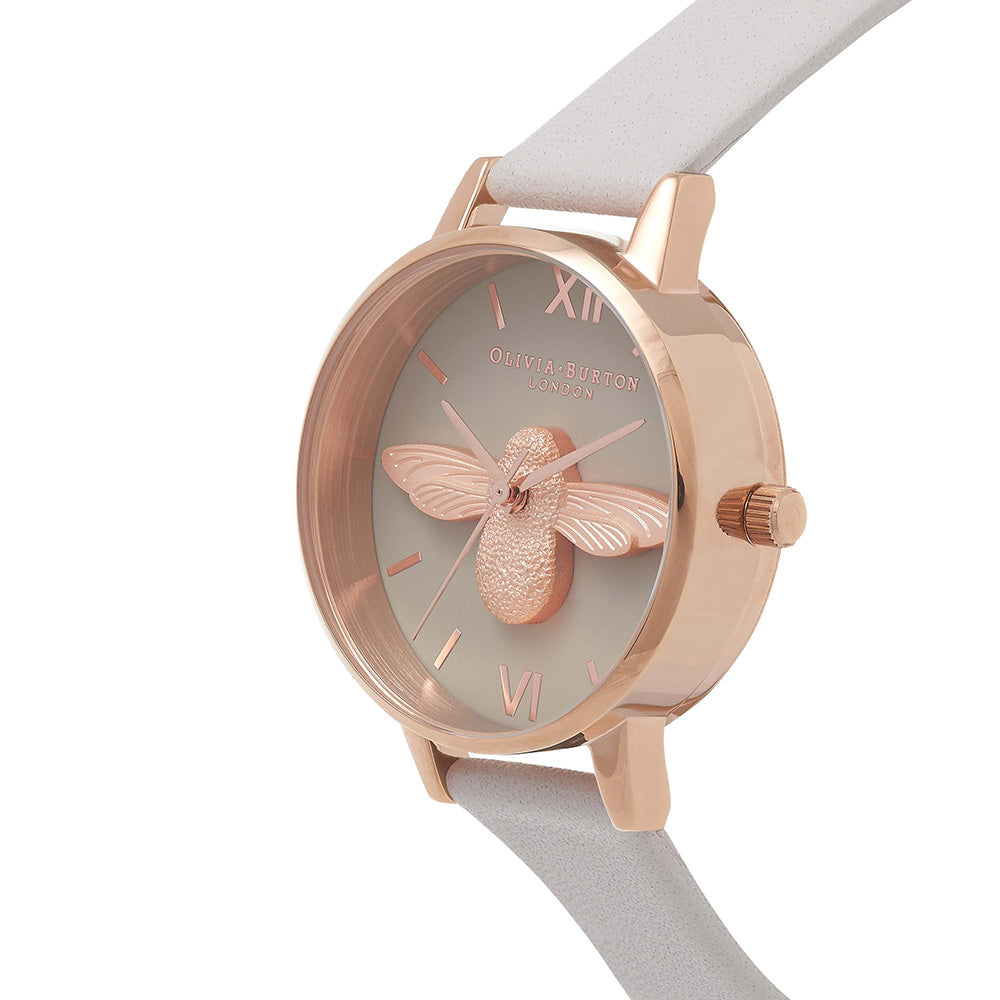 Olivia Burton 3D Bee Grey Leather Ladies Watch - OB15AM77