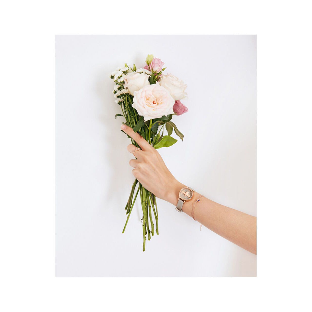 Olivia Burton 3D Bee Grey Leather Ladies Watch - OB15AM77