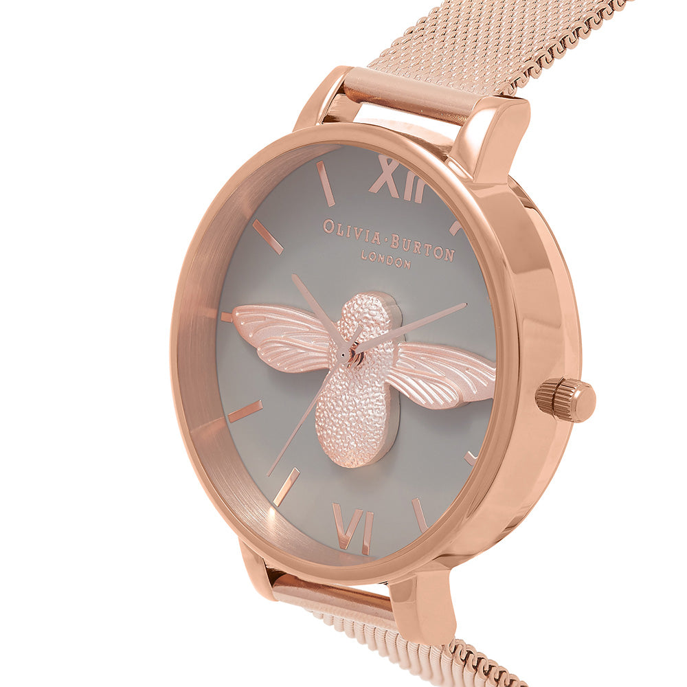 Olivia Burton 3D Bee Rose Gold Mesh Women's Watch - OB16AM117