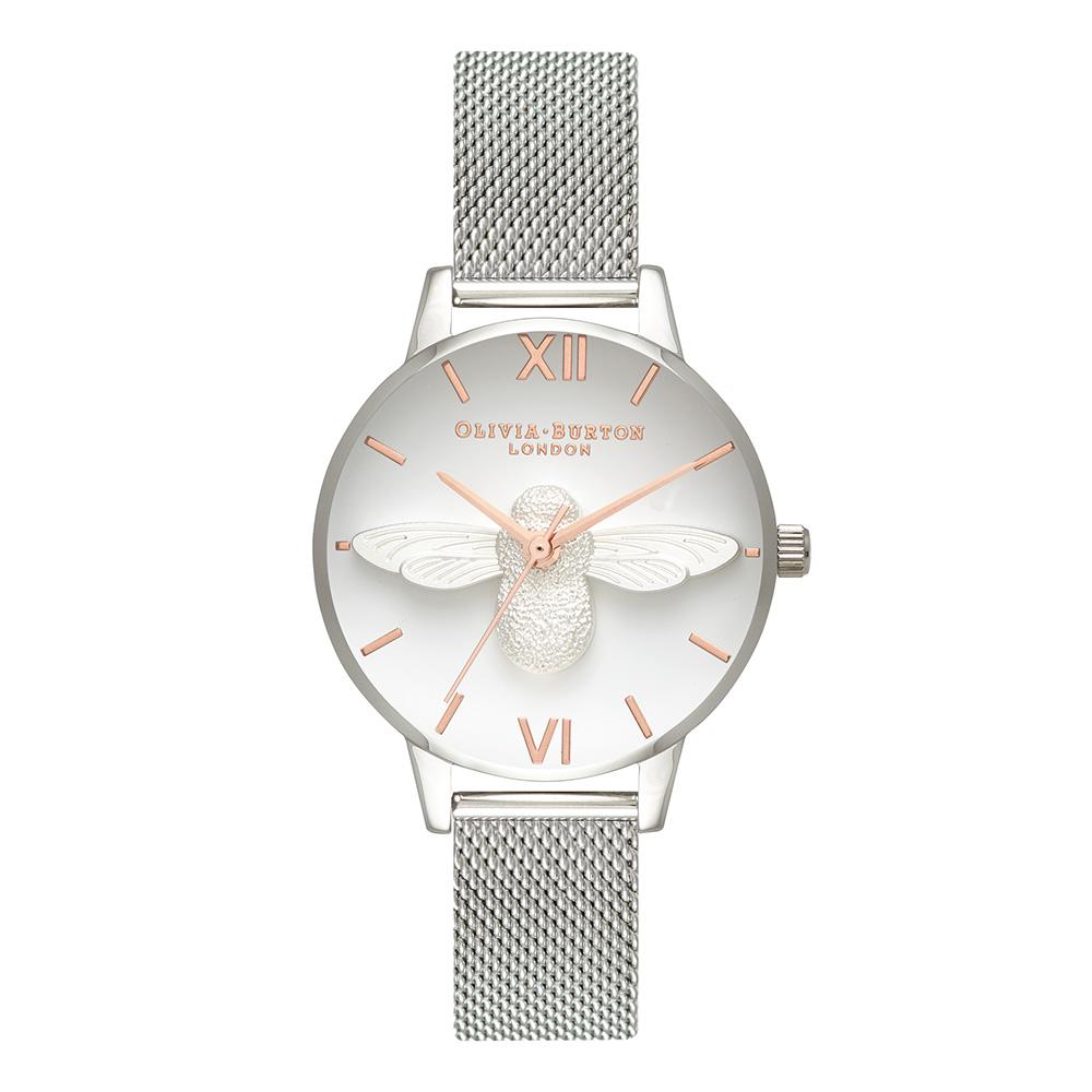 Olivia Burton 3D Bee Silver Mesh Ladies Watch - OB16AM146