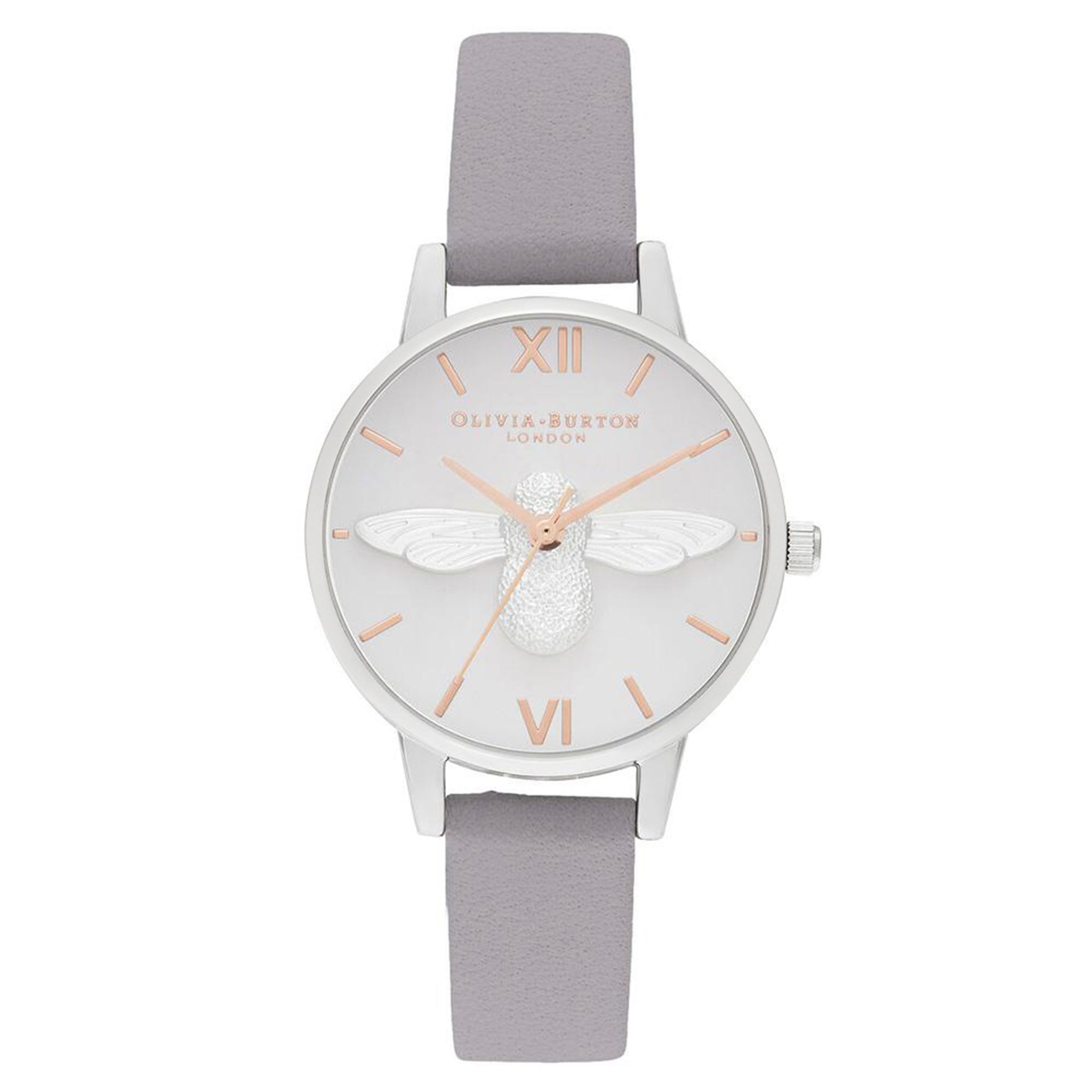 Olivia Burton 3D Bee Grey Lilac Leather Women's Watch - OB16AM163
