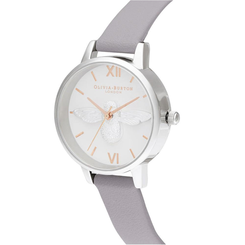 Olivia Burton 3D Bee Grey Lilac Leather Women's Watch - OB16AM163