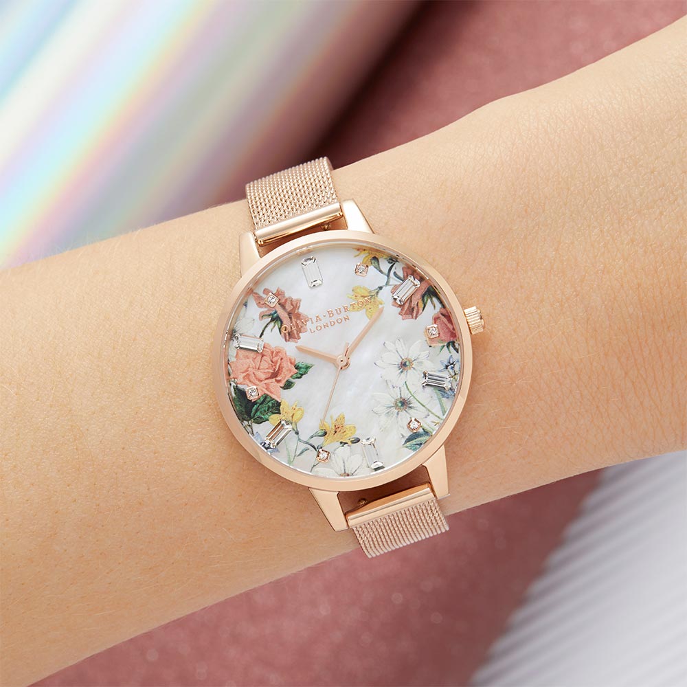 Olivia Burton Demi Mother of Pearl Dial Gold Mesh Women's Watch - OB16BF28