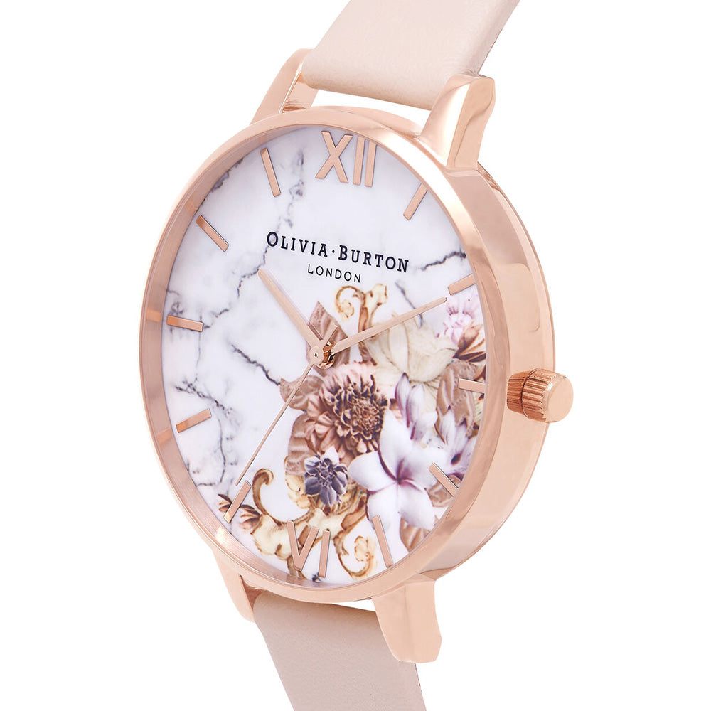 Olivia Burton Marble Florals Peach Leather Ladies Watch - OB16CS12