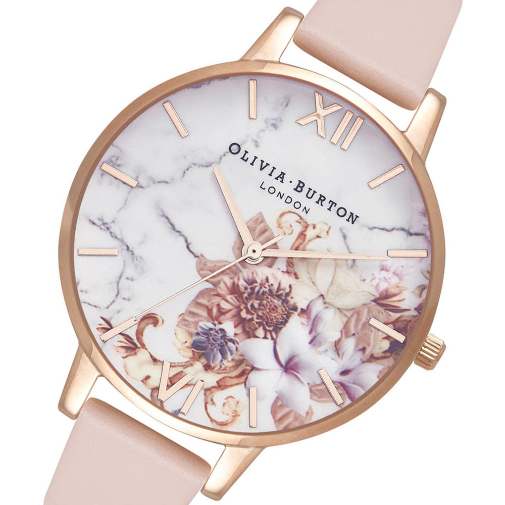 Olivia Burton Marble Florals Peach Leather Ladies Watch - OB16CS12